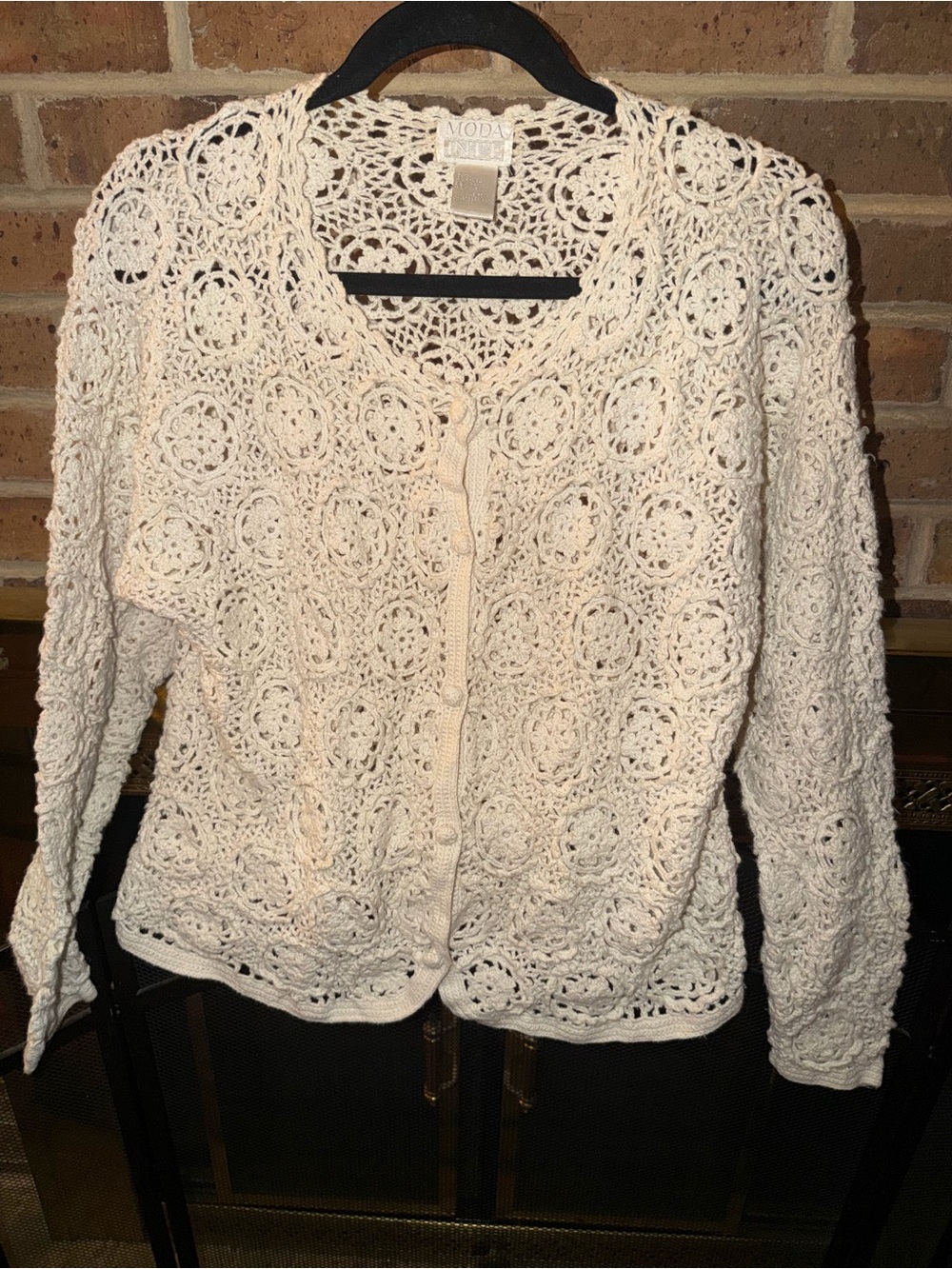 Moda International Cream Crochet Button-Front Cardigan